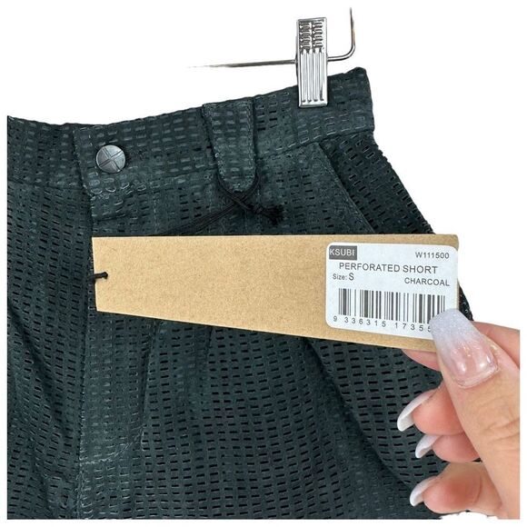 Ksubi Perforated Short 100% Leather Suede NWT Charcoal Small - Picture 3 of 7